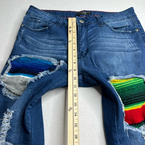 Lucky + Blessed Western Sarape Print Raw Hem Patched Jeans Size 14 - Picture 5 of 14